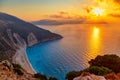 Beautiful colorful sunset at famous Myrtos beach on Kefalonia Isoland. Ionian sea, Greece Royalty Free Stock Photo