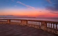 Beautiful colorful sunset over the Blyth Beach and the lighthouse. Royalty Free Stock Photo