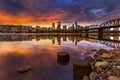 A beautiful sunset over downtown Portland Oregon waterfront along Willamette River Royalty Free Stock Photo