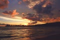Beautiful colorful sunset over the ocean. Unawatuna beach, Sri Lanka Royalty Free Stock Photo