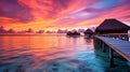 beautiful colorful sunset over ocean on Maldives Royalty Free Stock Photo