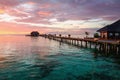 A beautiful colorful sunset over the ocean, Maldives Royalty Free Stock Photo