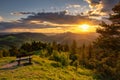 Beautiful colorful sunset in Pieniny mountains, Wysoki Wierch, Poland Royalty Free Stock Photo