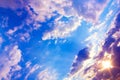 Beautiful colorful sunset with sun rays and blue sky with clouds Royalty Free Stock Photo