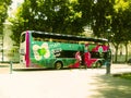 Beautiful, colorful, tourist, passenger bus waiting for passengers in the city of Mendoza Argentina