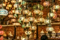 Traditional bright decorative hanging Turkish lamps and colourful lights with vivid colours  in the Istanbul Bazaar, Turkey Royalty Free Stock Photo