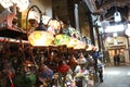 Traditional bright decorative hanging Turkish lamps and colourful lights with vivid colours  in the Istanbul Bazaar, Turkey Royalty Free Stock Photo