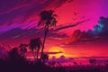 Beautiful colorful trendy viva magenta color sunset sky landscape Royalty Free Stock Photo