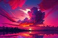 Beautiful colorful trendy viva magenta color sunset sky landscape Royalty Free Stock Photo