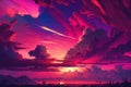 Beautiful colorful trendy viva magenta color sunset sky landscape Royalty Free Stock Photo