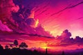 Beautiful colorful trendy viva magenta color sunset sky landscape Royalty Free Stock Photo