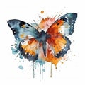 Beautiful colorful watercolor butterfly with flowers. Bright and vibrant watercolor painting.