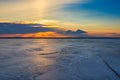 Beautiful Colorful Winter Landscape with Frozen Lake and Sunset sky Royalty Free Stock Photo