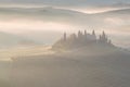 Beautiful colors of green spring panorama landscape of Tuscany. Most popular place in Italy. Green fields and blue sky and Cypress Royalty Free Stock Photo