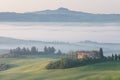 Beautiful colors of green spring panorama landscape of Tuscany. Most popular place in Italy. Green fields and blue sky and Cypress Royalty Free Stock Photo