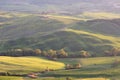 Beautiful colors of green spring panorama landscape of Tuscany. Most popular place in Italy. Green fields and blue sky and Cypress Royalty Free Stock Photo