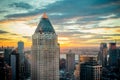 Beautiful Colors in New York City Skyline During Sunset. Aerial View of Buildings, Skyscrapers and Towers in Manhattan. Royalty Free Stock Photo