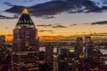 Beautiful Colors in New York Manhattan and Jersey City.  Skyline. Aerial View of Buildings, Skyscrapers and Towers Royalty Free Stock Photo