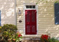 Historic Home in Spring, Red Door and Flowers