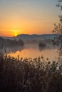 Beautiful colors of sunrise over a hill and river Mures in Transylvania, eastern Europe Royalty Free Stock Photo