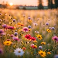 Beautiful colouful flowers on sunset time Royalty Free Stock Photo