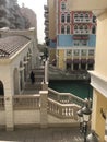 The beautiful coloured buildings of Qanat Quartier on the artificial island of The Pearl, Qatar