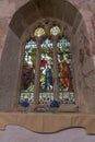 The old stained glass window at Saint Breaca Church, Breage, Cornwall