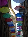 Beautiful coloured umbrellas over the city of Genova