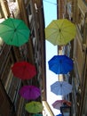 Beautiful coloured umbrellas over the city of Genova