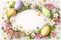 Beautiful colourful floral design with easter eggs and pink and white flowers, easter backdround image.