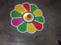 Beautiful colourful Rangoli design with diya for Diwali Festival Royalty Free Stock Photo