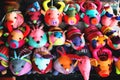 beautiful and colourful silk and cotton Indian craft toys of animals handmade sold in souvenir shop market stall Royalty Free Stock Photo