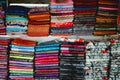 beautiful and colourful silk and cotton Indian scarfs sold in souvenir shop market stall Royalty Free Stock Photo