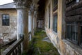 On the balcony of the old abandoned house of culture of the Stalin era of the Soviet Union