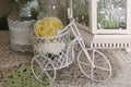 Beautiful composition with flowers and decorative bicycle