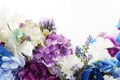 A beautiful composition of fresh purple, violet, pink, blue and white spring flowers on a light background with a copy space Royalty Free Stock Photo