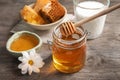 Beautiful composition with milk and honey Royalty Free Stock Photo