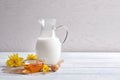 Beautiful composition with milk and honey Royalty Free Stock Photo