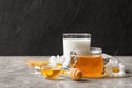 Beautiful composition with milk and honey Royalty Free Stock Photo