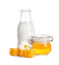 Beautiful composition with milk and honey Royalty Free Stock Photo