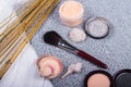 Beautiful composition: professional make-up brushes, equipment and decorative elements Royalty Free Stock Photo