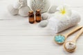 Beautiful composition of spa treatment on wooden background. sal Royalty Free Stock Photo