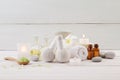 Beautiful composition of spa treatment on wooden background. sal Royalty Free Stock Photo