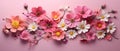 Beautiful Composition Of Spring Flowers On Pink Background