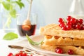 Beautiful composition with sweet belgian waffles Royalty Free Stock Photo