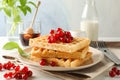 Beautiful composition with sweet belgian waffles Royalty Free Stock Photo
