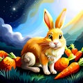 Beautiful Computer Illustration of a Rabbit with Carrots