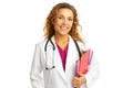 Beautiful confident female doctor holding clipboard smiling Royalty Free Stock Photo