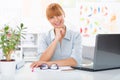 Beautiful and confident young woman sitting her desk and looking at the camera Royalty Free Stock Photo