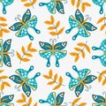 Beautiful continuous background with butterflies and leaves